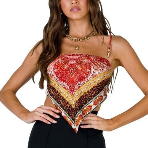 Women Summer Boho Print Backless Bandage Crop Sexy Wrap Tube Top Lace up Sleeveless Scarf Crop Tops on Thin Strap Club Clothes