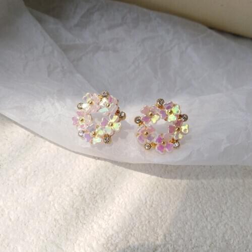 2020 New Design Summer Spring Earrings Hot Selling Super Fairy Crystal Resin Pink Flower Earrings Women Jewelry Gifts Wholesale