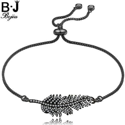 Bojiu Fashion Zircon Leaf Connector Box Chain Slider Adjustable Bracelet Woman Wedding Bling Bracelets BC84