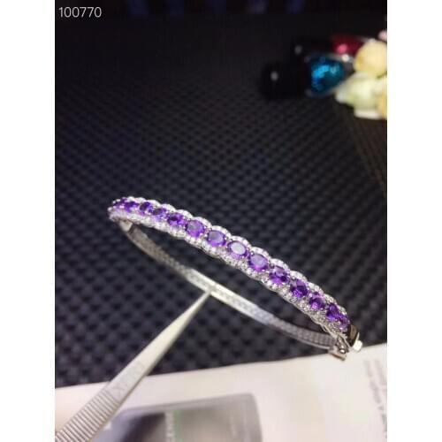 Natural amethyst gem Bangles Natural purple crystal Bangles S925 silver bracelet luxurious wave row women party gift jewelry