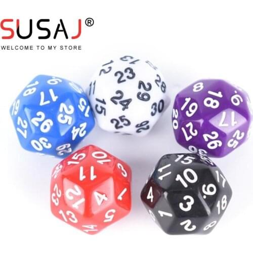 1PCS 5 Colors white red purple blue black 30 sided Dice High Quality Plastic Cubes Dice 25mm