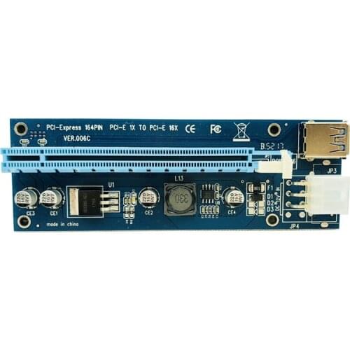 10pcs VER006C Molex 6Pin PCIE PCI-E PCI Express Riser Card 1X to 16X Extender Adapter USB 3.0 Cable For BTC Mining Bitcoin Miner