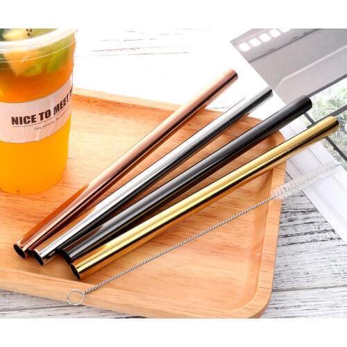 100Pcs Milk Tea Straw Reusable Diameter 12mm Juice Drinking Straws Cleaner Brush High Quality Eco Friendly Metal Straw SN1156
