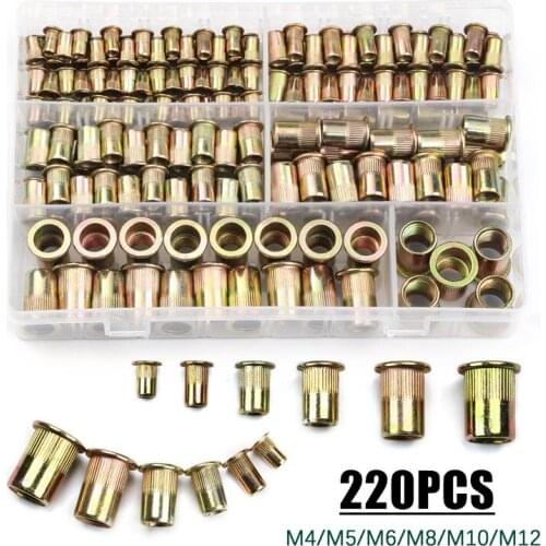 220/165/100pcs Box Carbon Steel Rivet Nuts Carbon Steel M3 M4 M5 M6 M8 M10 M12 Flat Head Rivet Nuts Set Hardware Parts