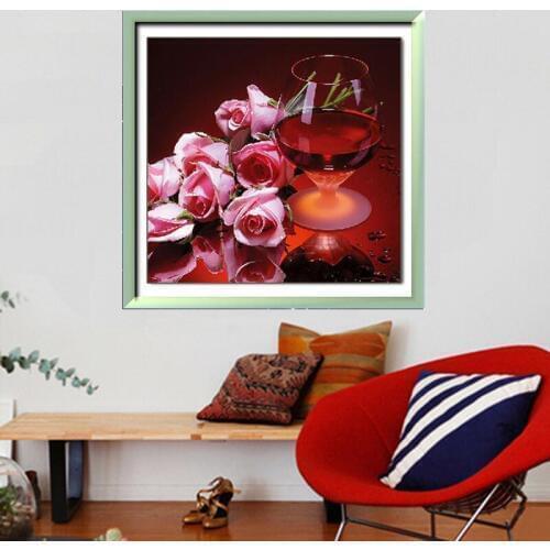 Diy Diamond Painting Rhinestone Pasted For Sharp Cross Stitch Painting Flower Red Wine Rose 30*30CM Home Decor Free Shipping