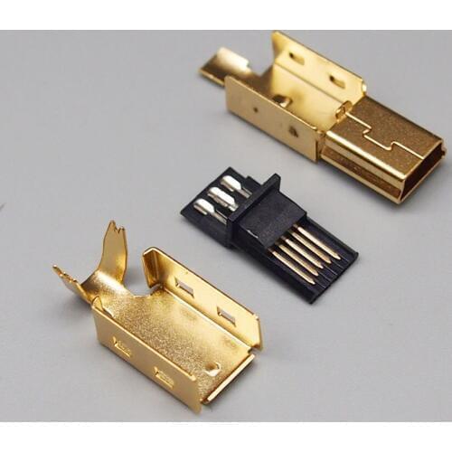 Free Shipping 100sets gold plating DIY Bonding wire 5p Mini USB male plug Mini USB-5P plug 3 in 1