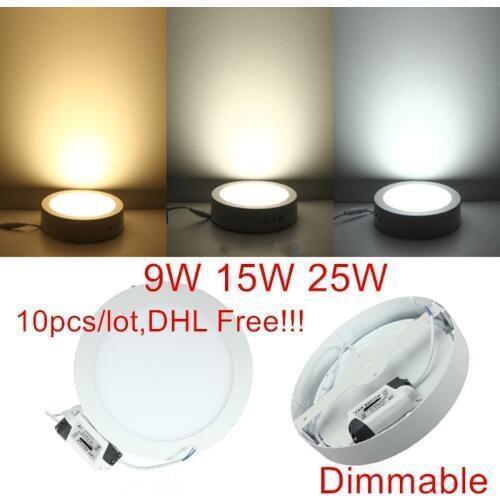 DHL Free ship!! 10pcs 25W Dimmable Round Led Panel Light Surface Mounted Downlight lighting Led ceiling down AC 85-265V + Driver