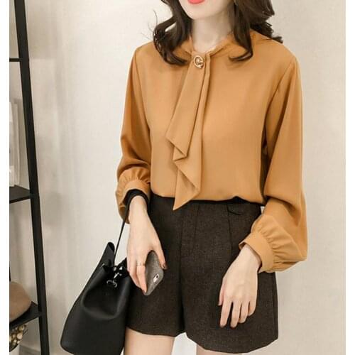 Stylish Shirt Solid Color Buttons Cuff Long Puff Sleeve Women Buttons Cuff Loose Blouse for Spring Women Shirt