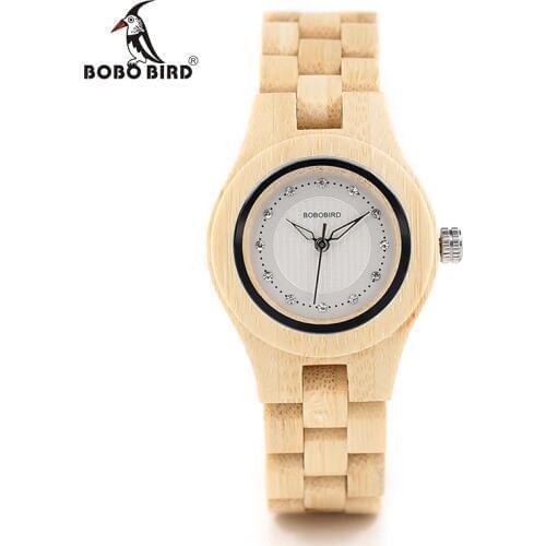 BOBO BIRD O10 Bamboo Women Watches Crystal Dial Ladies Quartz Dress Watch in Wooden Box