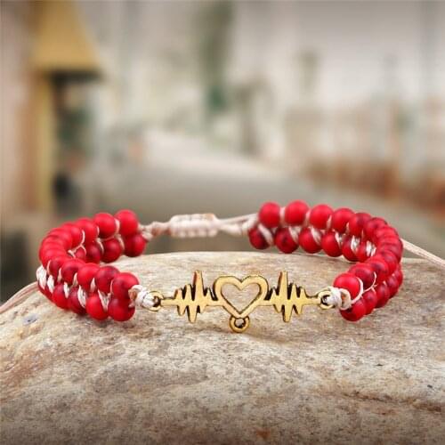 4mm Natural Stone Yoga Wrap Bracelets&Bangles ECG Charm Braided Turquoises Beaded Bracelet Handmade Jewelry for Women Men Gifts
