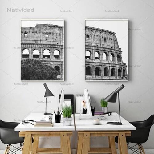 Black and White Italy Colosseum Canvas Painting Modern Canvas Painting Posters Roman Ancient Monument Colosseo for Room Decor
