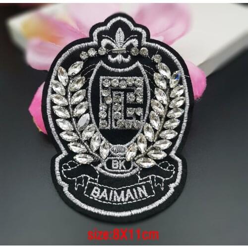 Black White Shield Rhinestone Badge Patch Luxury Brand Clothes Decoration Logo patches for clothes rhinestone applique letters