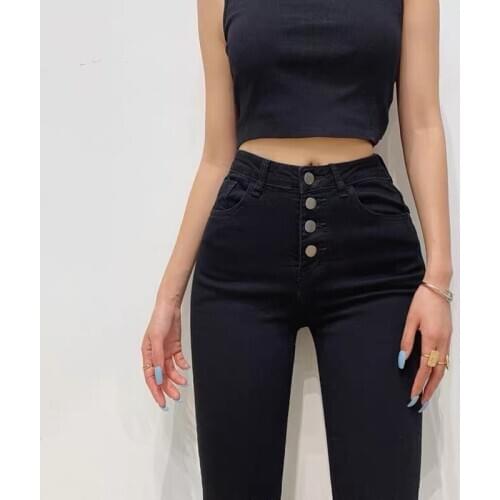 Jeans Woman High Waist Autumn Fashion Multi-button Design Sense Tight-fitting Slim Trousers Single-breasted Stretch Jeans