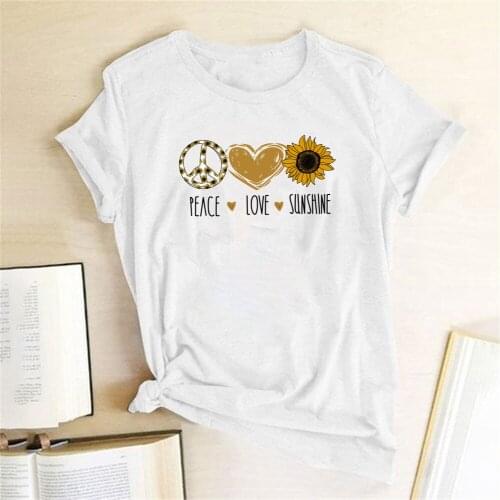Peace Love Sunshine Letter Print T-shirts Women T Shirt Summer Clothes for Women Casual Graphic Tshirt Aesthetic Camisetas Mujer