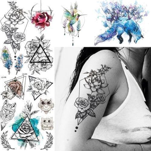 GoldOcean Summer Style Fake Waterproof Geometric Floral Tattoos Stickers Feather Women Tattoo Temporary Body Arm Art Tatoo Sheet