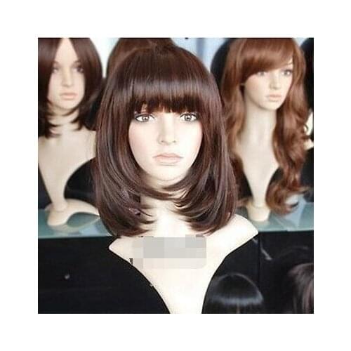 Hot heat resistant AA Party hair>>this year new style short brown hair wig wigs for modern women