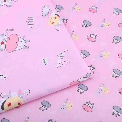 Haisen,Pink Cow Cartoon Printed Twill Cotton Fabric,DIY Quilting Sewing For Baby&Children,Pillow,Toys cloth Material,Half Meter