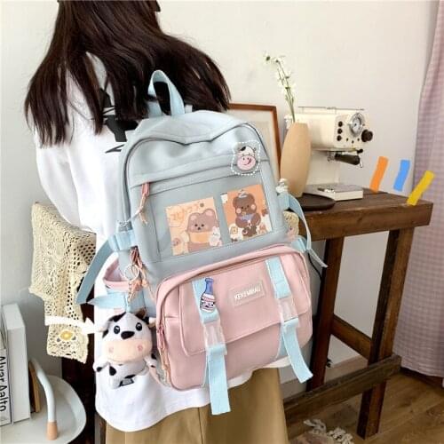 Harajuku Ulzzang Waterproof Nylon School Bags for Women Cute Large Capacity Womens Backpack Rucksack Travel Bagpack Purse