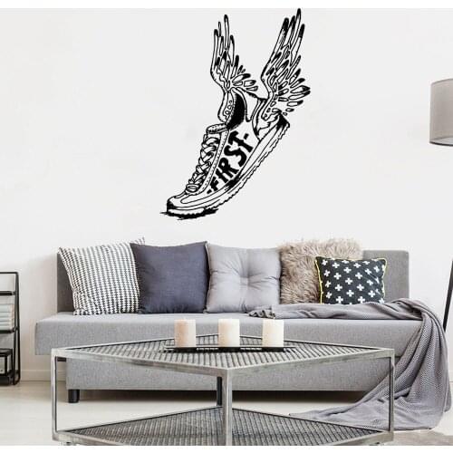 Art Wall Sticker Sports Shoe Winged First Running Fly Decoration Vinyl Art Removeable Poster MOdern Mural Jogging Decal DW8706