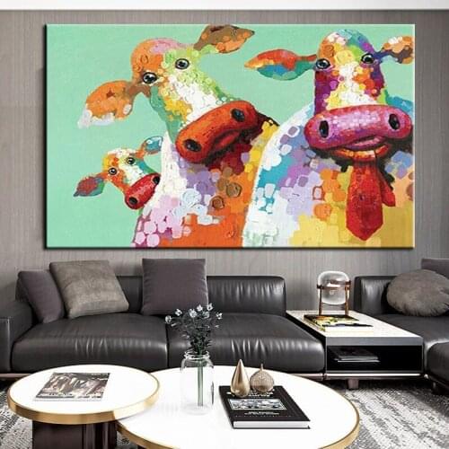 100% Handmade Two Colorful Cow Abstract High Quality Oil Painting On Canvas Wall Art Home Decor Wall Pictures Modern No Frame