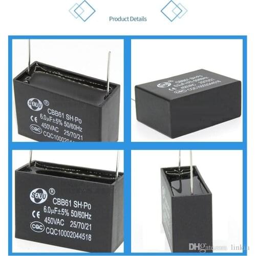 CBB61 Pin Capacitor 1uf 1.2uf 1.5uf 2uf 2.5uf 3uf 3.5uf 4uf 5uf 6uf 8uf 10uf 450VAC Air Conditioner Fan Starting Capacitor