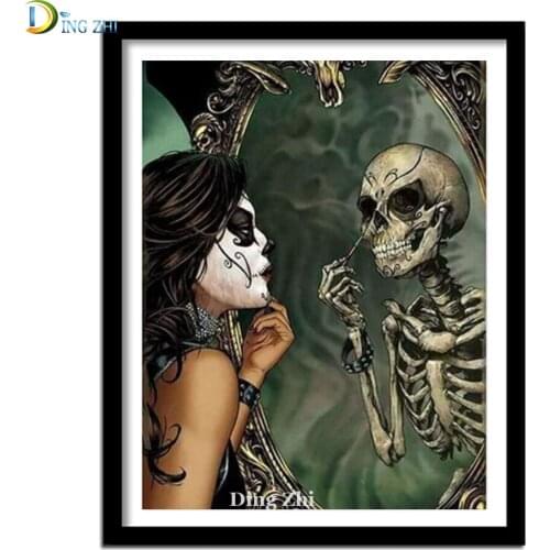 Beauty Makeup Mirror Skull Diamond Embroidery Full Square Round Drill Resin 5D Diy Diamond Painting Cross Stitch Diamond Mosaic