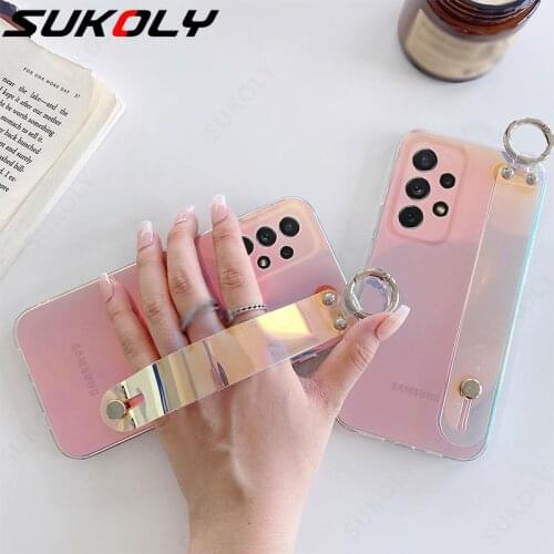 Laser Clear Hand Strap Case For Samsung A72 A52 A32 A22 A82 Camera Lens Protection Cover For Samsung S21 Ultra S20 FE Note 20 10