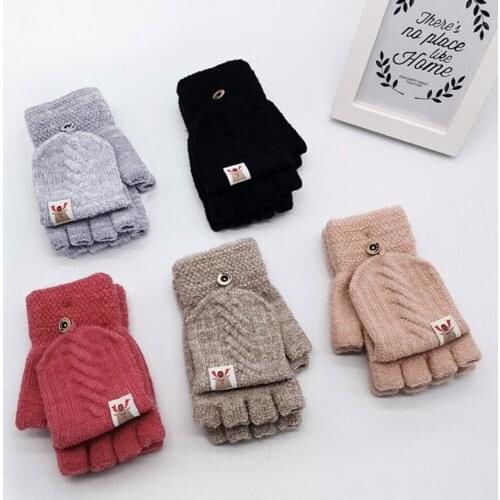Hot Sale1 Pair Fashion Children Kids Men Women Winter Keep Warm Sweet Knitted Convertible Flip Top Fingerless Mittens Gloves