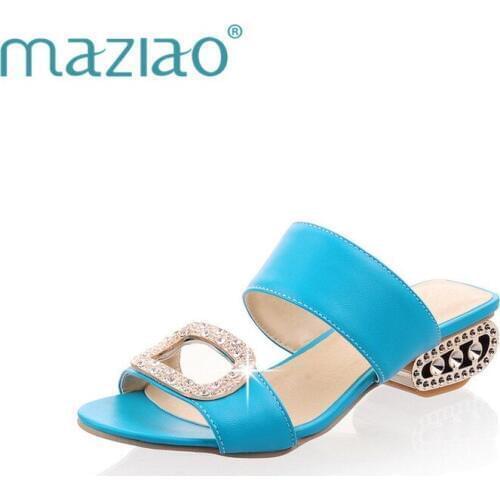 MAZIAO Womans Fashion Summer Shoes Thick Heels Flip Flops Gladiator Platform Sandals Rhinestone Slides Slippers Size 34-43