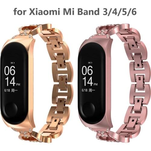 Mi band 6 5 4 3 Strap Metal for Xiaomi Miband 6 5 4 3 Bracelet Correa Stainless Steel Bling Dressy for Woman Mi6 Wristband