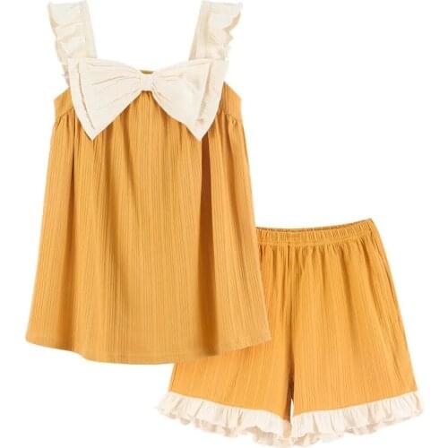 2711d-1 Sweet Cotton Women Sling Pajamas Set Sleepwear Lovely Summer Sleeveless Nightwear Pyjamas Comfortable Sling Suit