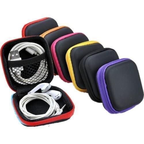 Hot Mini Zipper Hard Headphone Case Portable Earbuds Pouch Box PU Leather Earphone Storage Bag Protective USB Cable Organizer