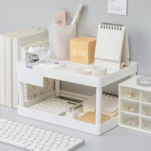 Multifunctional Shelves Double-layer Storage Shelf Desktop Storage Rack Plastic Desk Shelves Cosmetic Sundries Organizer Storage
