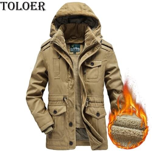 Winter 2021 Mens Hooded Jacket Zipper Long Warm Jackets Plus Velvet Hat Detachable Fashion Coats Male Solid Military Outerwear