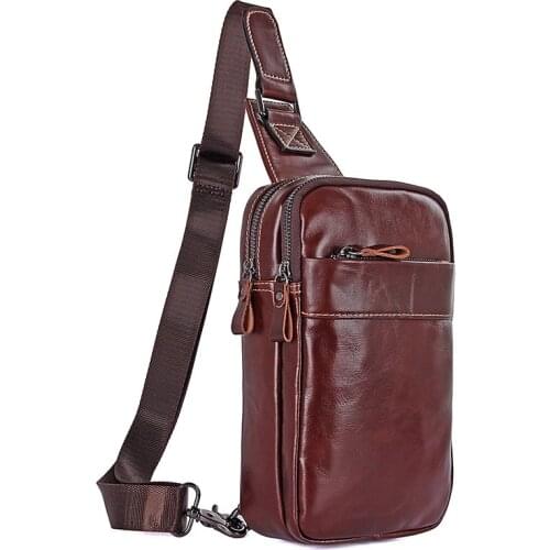 Man Genuine Leather Chest Pack Bags 2021 Male Casual Fashion Business Vintage Cow Leather Bag