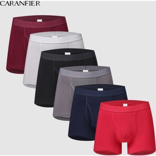 CARANFIER 6pcs Men Stretch Cotton Long Section Boxer Top Quality Big Size Mens Underwear Breathable Male Brand Boxers M-XXXL