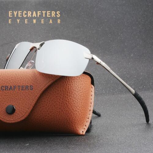 Silver Mirror Mens UV400 Polarized Sunglasses Sports Driving Mirrored Sunglasses Rimless Metal Glasses Eyewear 3043DM