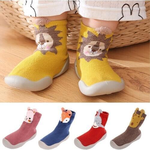 Toddler Kids Baby Walking Socks Floor Cartoon Children Boys Girls Anti-Skid Warm Cotton Socks Rubber Sole Shoes 1-5Years