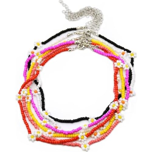 New Korean Sweet Colorful Little Daisy Acrylic Flowers Boho Beaded Clavicle Necklaces for Women Girls Jewelry