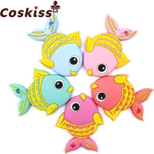 Food Grade Silicone Teether Carp Fish Baby Teethers Teething Necklace Pendant Silicone Beads BPA FREE Baby Chew Toy Newborn Gift