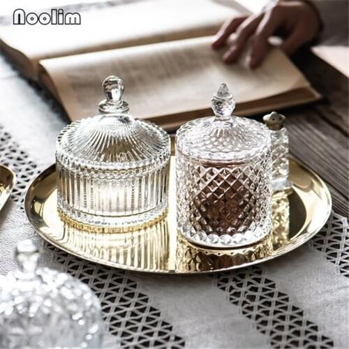 European Transparent Crystal Glass Candy Jar with Lid Jewelry Cotton Swab Box Coffee Beans Snack Storage Tank Food Container