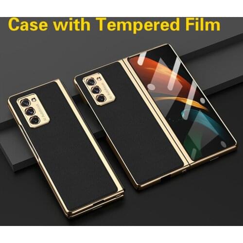 Luxury Case For Samsung Galaxy Z Fold 2 5G All-inclusive Metal Edging Tempered Glass Leather Fundas Cover For Galaxy Z Fold 2