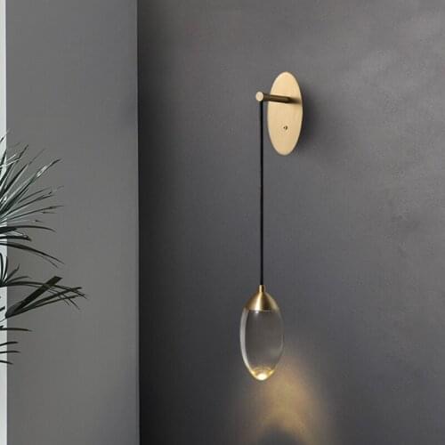 Modern luxury all copper crystal led bedroom bedside wall lamp living room dining hall aisle simple wall hotel corridor lighti