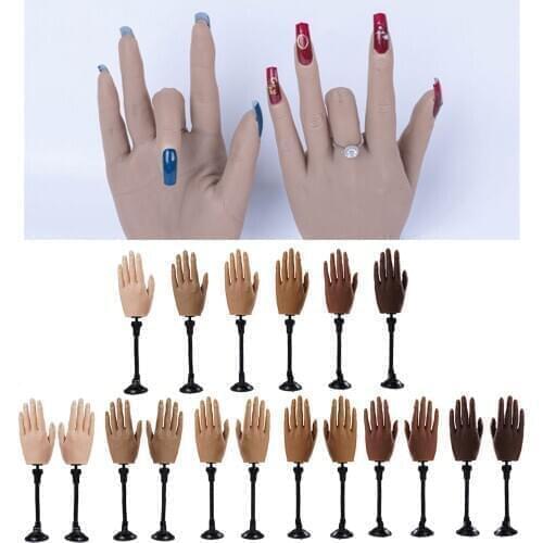 Nail Art Training Hand Fingers False Tips Silicone Nail Practice Hand Mannequin Female Model Rings Jewelery Display Adjustable