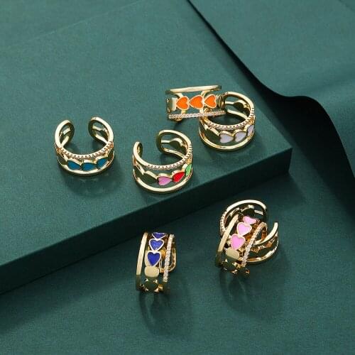 VG 6YM New Multiple Colour Hollow Out Heart Ladies Ring Trend Womens Birthday Present Jewelry Dropshipping Gifts