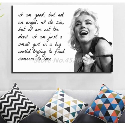 Marilynes Monroes Vintage Poster Quotes I`m Good But Not An Angel Black And White Painting On Canvas Bedroom Pictures Home Decor