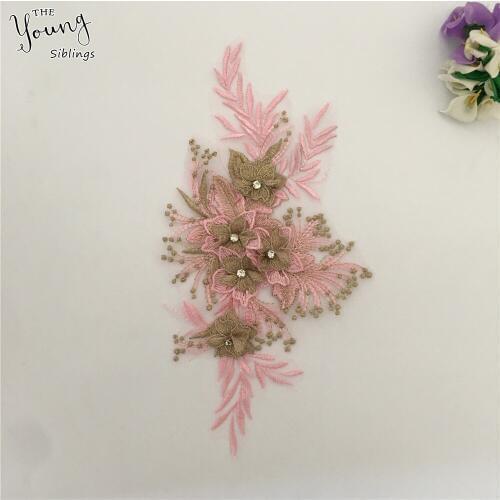 New arrive 3D flower Embroidery Applique Lace collar Neckline Rhinestone DIY Trim Sewing Fabric Clothing Accessories YL1767