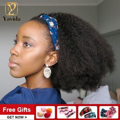 Yavida Afro Kinky Curly Headband Wig Human Hair 100% Brazilian Remy Hair Scarf Wigs No Glue Human Hair Wigs With Random Gifts