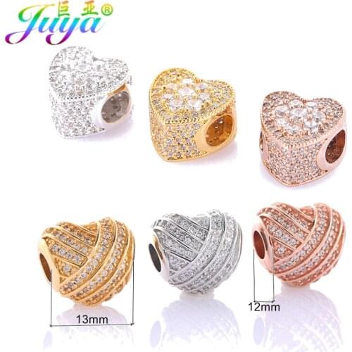 Ali Moda DIY Jewelry Supplies Micro Pave Zircon Large Hole Heart Charm Beads For Women Men Pan Snake Charms Bracelets DIY Making