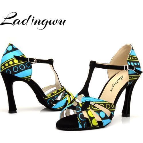 Lading Salsa Dance Shoes Women Soft Sole Latin Dance Shoes For Batik print Petformance Dance Shoes Bsllroom Indoor Sandals